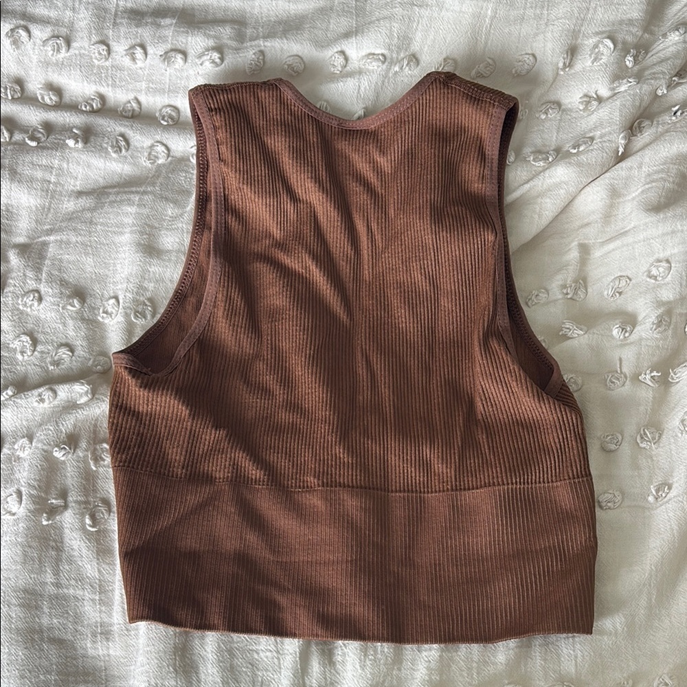 Brown Ribbed Tight Crop Top - Picture 3 of 3
